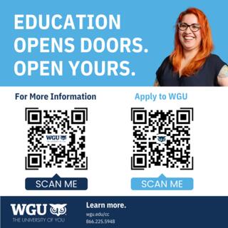 WGU QR codes for more information and to apply