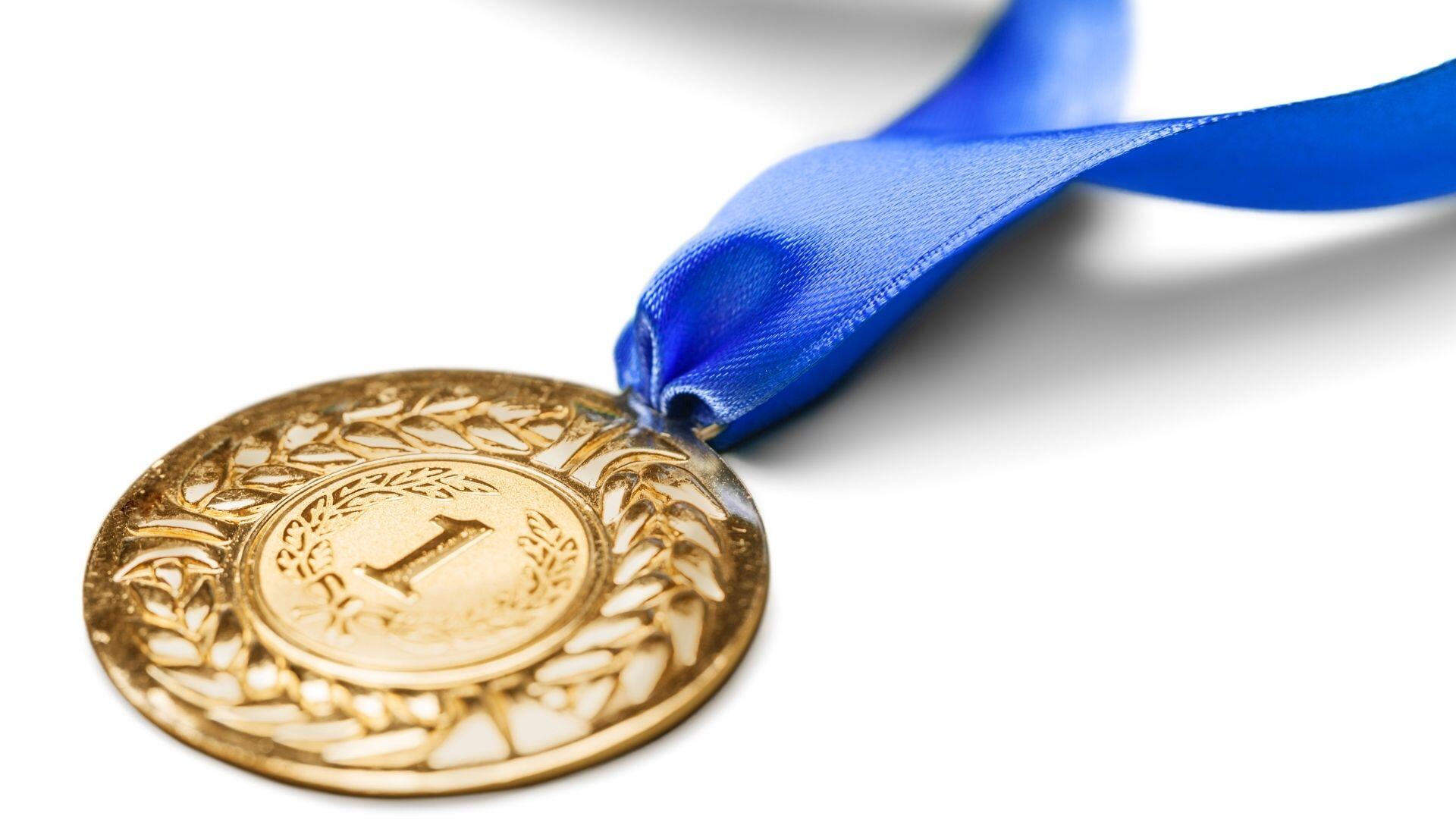 Blue ribbon with medal